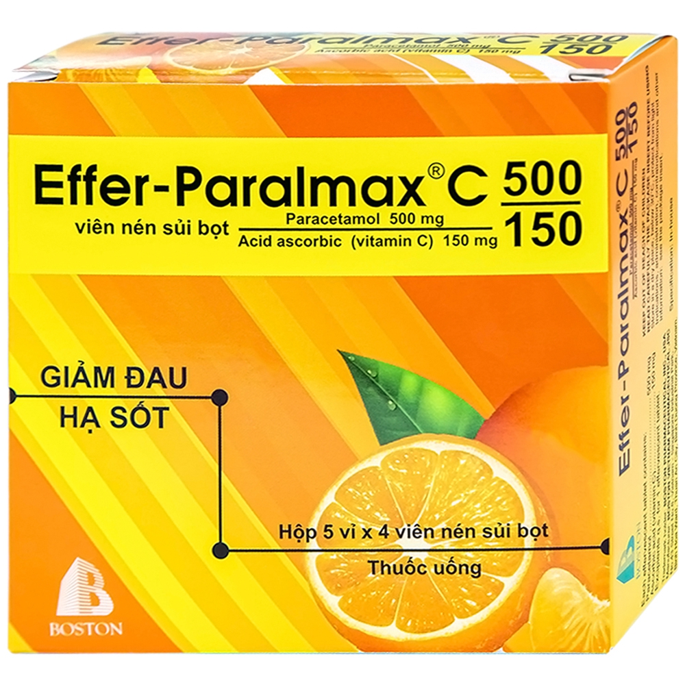 Effer Paralmax C Paracetamol 500mg 500/150 hộp 5 vỉ x 4 viên sủi Boston