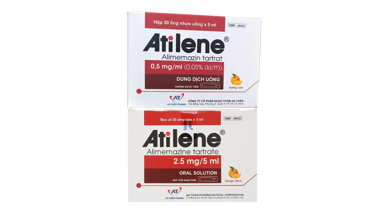 Atilene Alimemazine tartrate 2,5mg/5ml hộp 30 ống An Thiên
